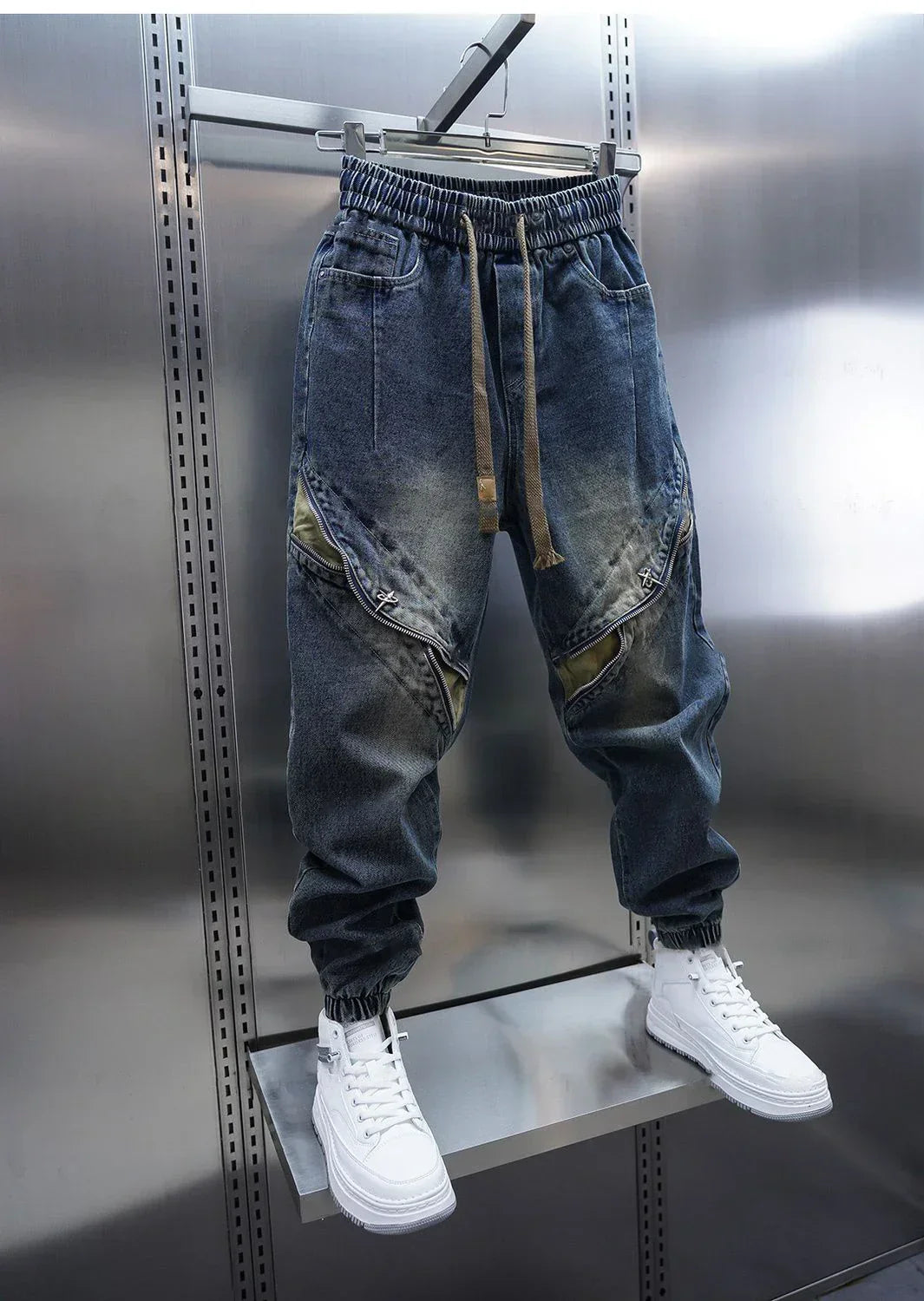 Pantalons Baggy en Denim avec Ceinture